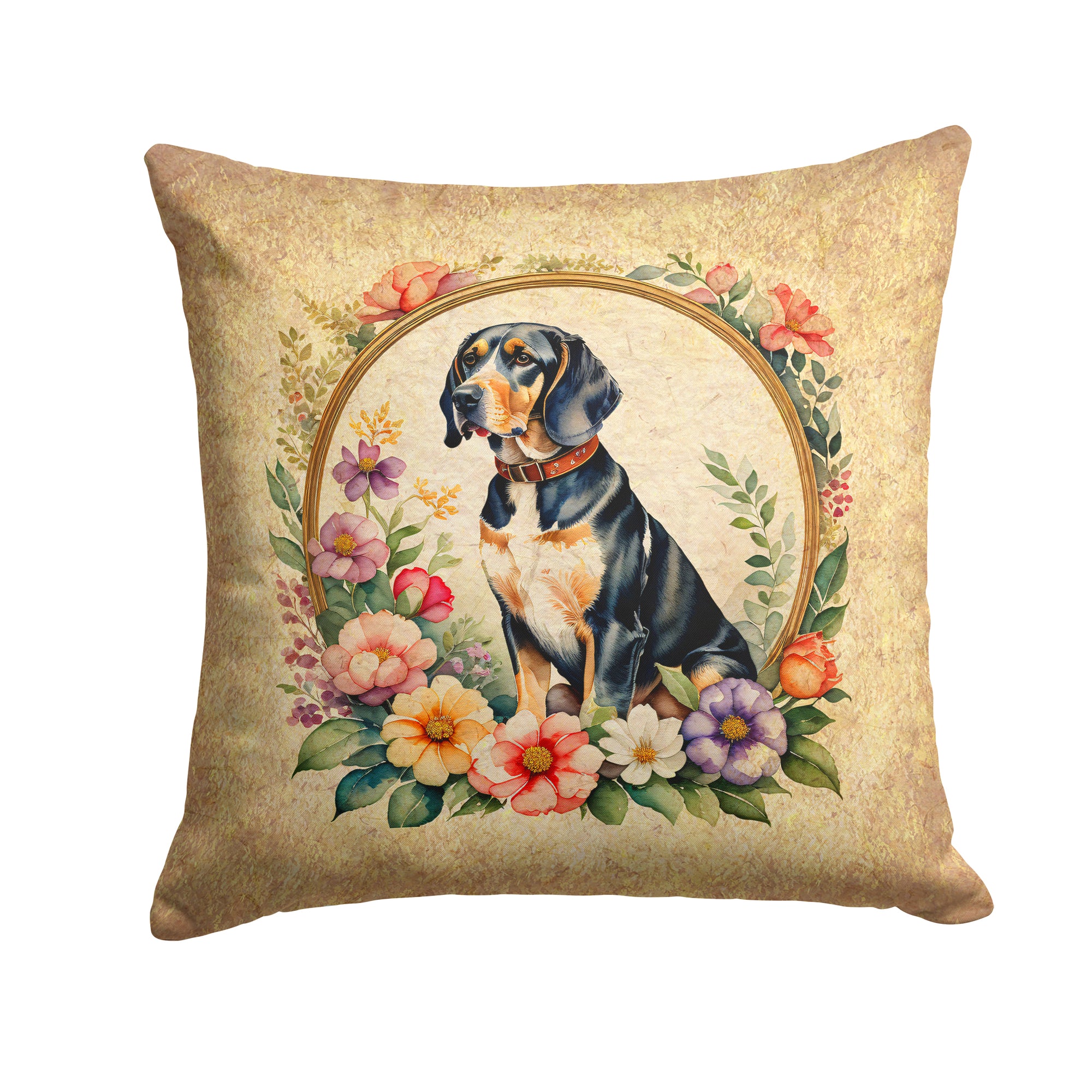 Buy this American English Coonhound and Flowers Fabric Decorative Pillow