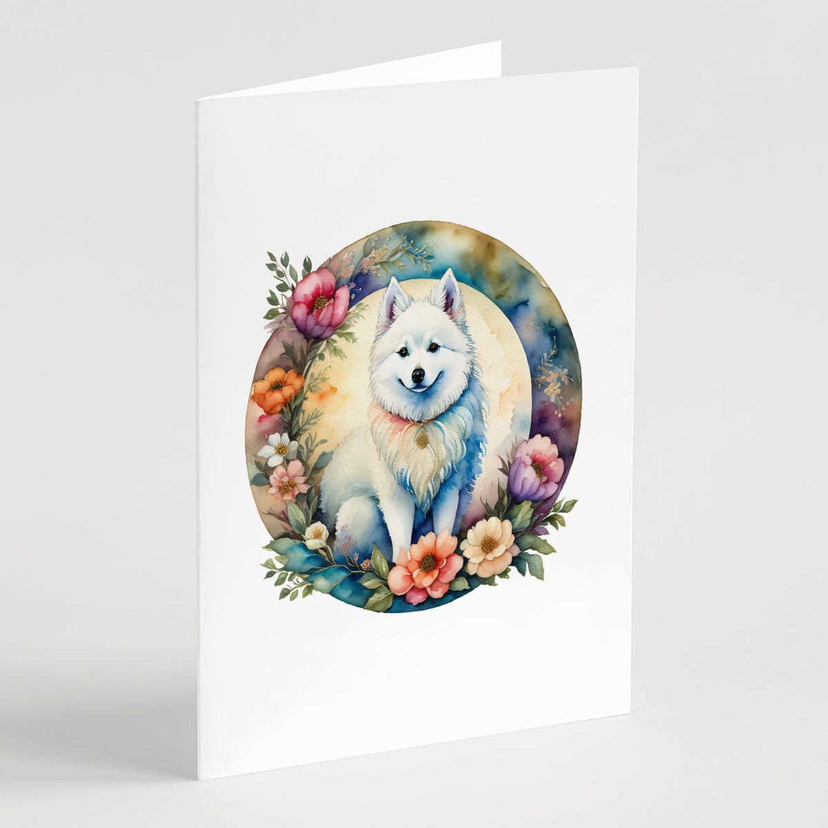 Buy this American Eskimo and Flowers Greeting Cards and Envelopes Pack of 8