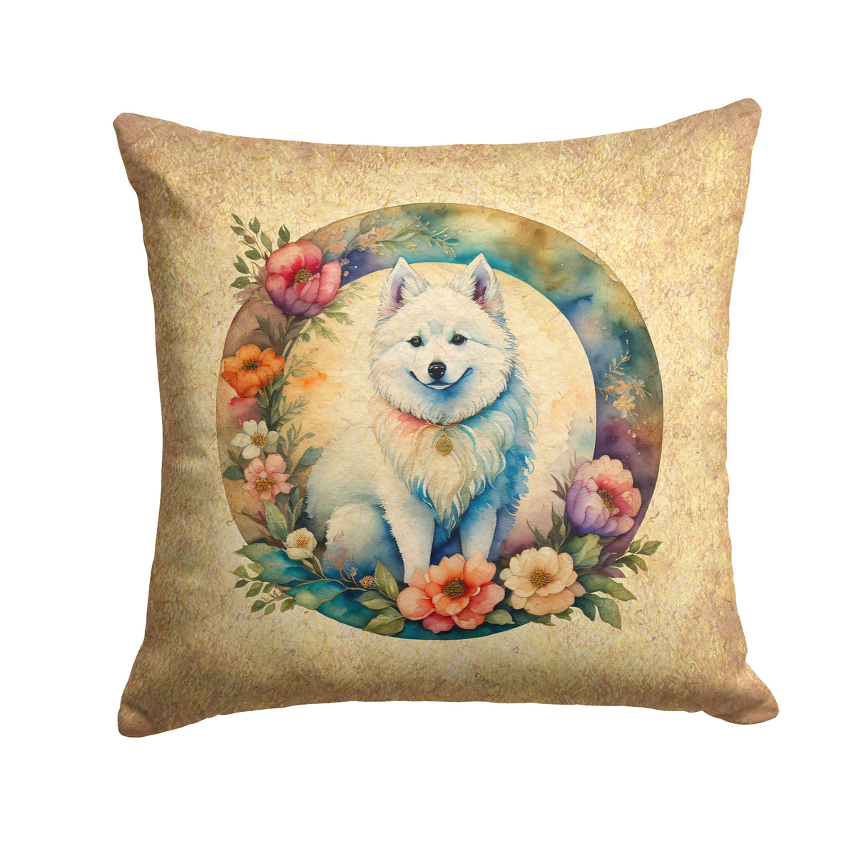 Buy this American Eskimo and Flowers Fabric Decorative Pillow
