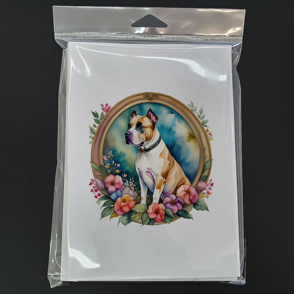 American Staffordshire Terrier and Flowers Greeting Cards and Envelopes Pack of 8