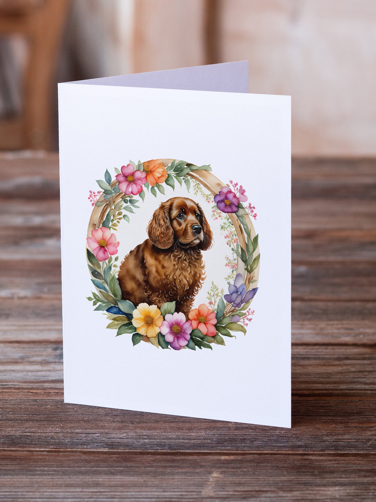 American Water Spaniel and Flowers Greeting Cards and Envelopes Pack of 8