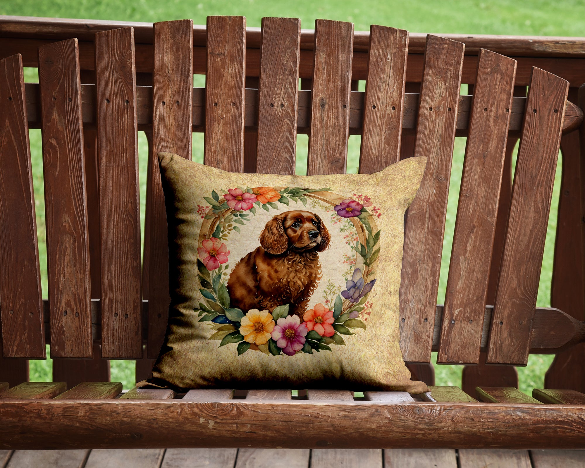 Buy this American Water Spaniel and Flowers Fabric Decorative Pillow