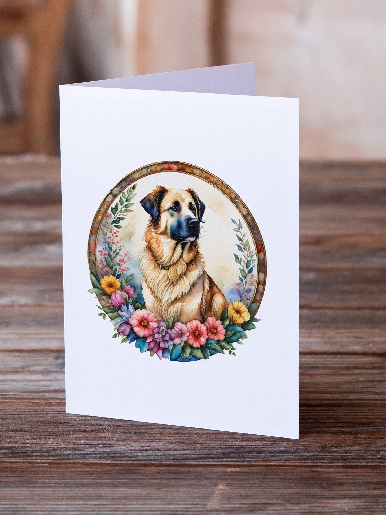 Anatolian Shepherd Dog and Flowers Greeting Cards and Envelopes Pack of 8