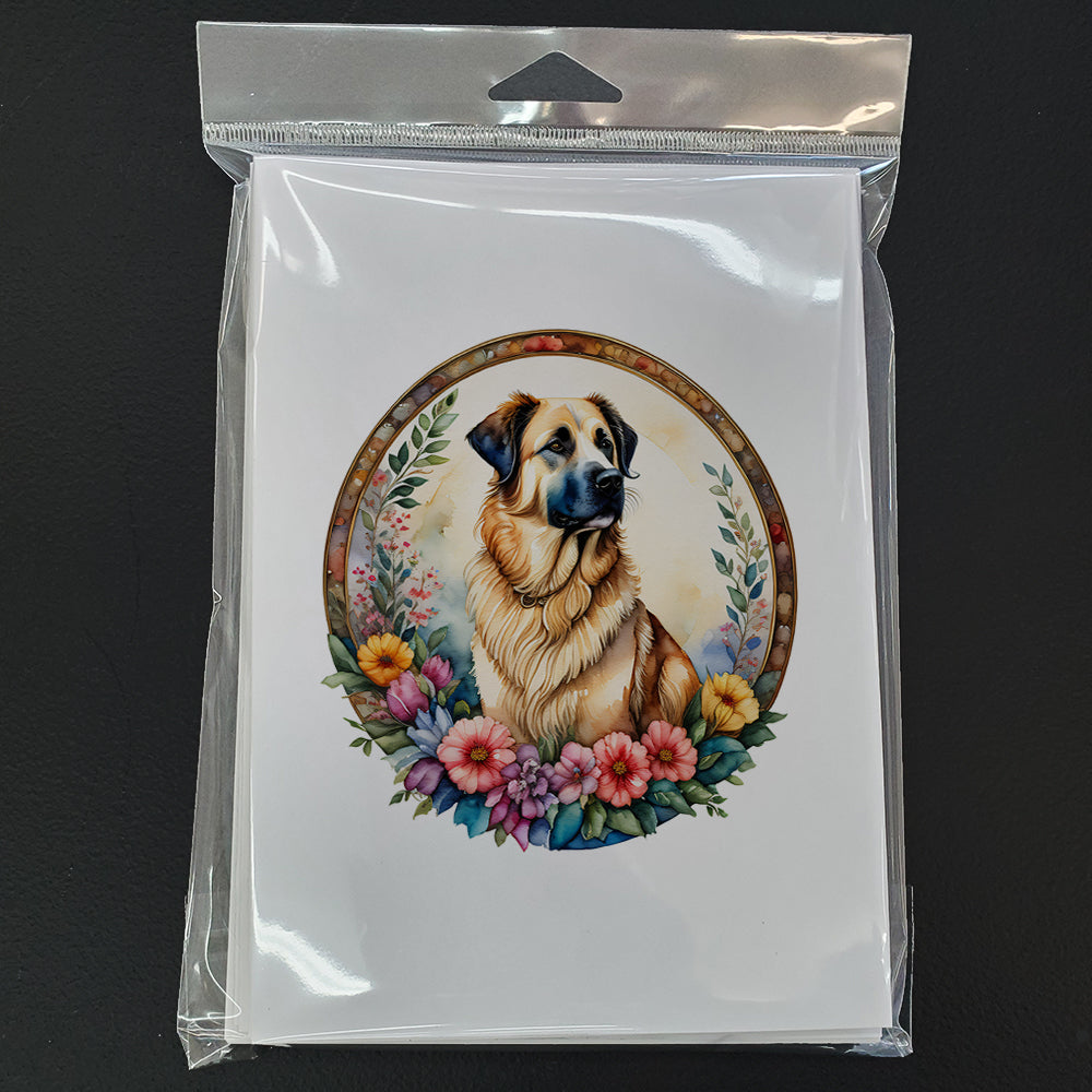 Anatolian Shepherd Dog and Flowers Greeting Cards and Envelopes Pack of 8