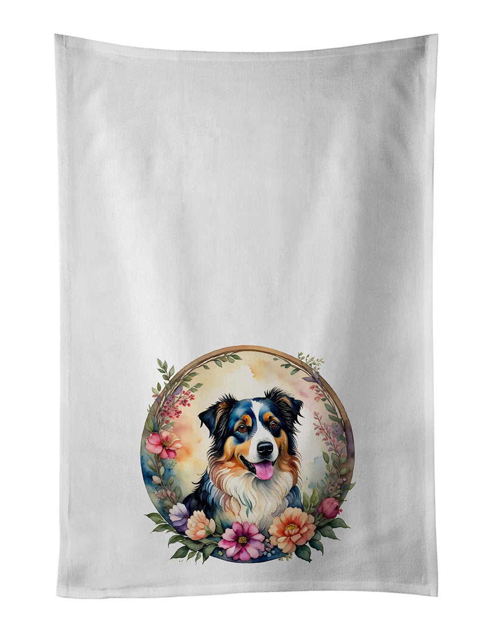Buy this Australian Shepherd and Flowers Kitchen Towel Set of 2