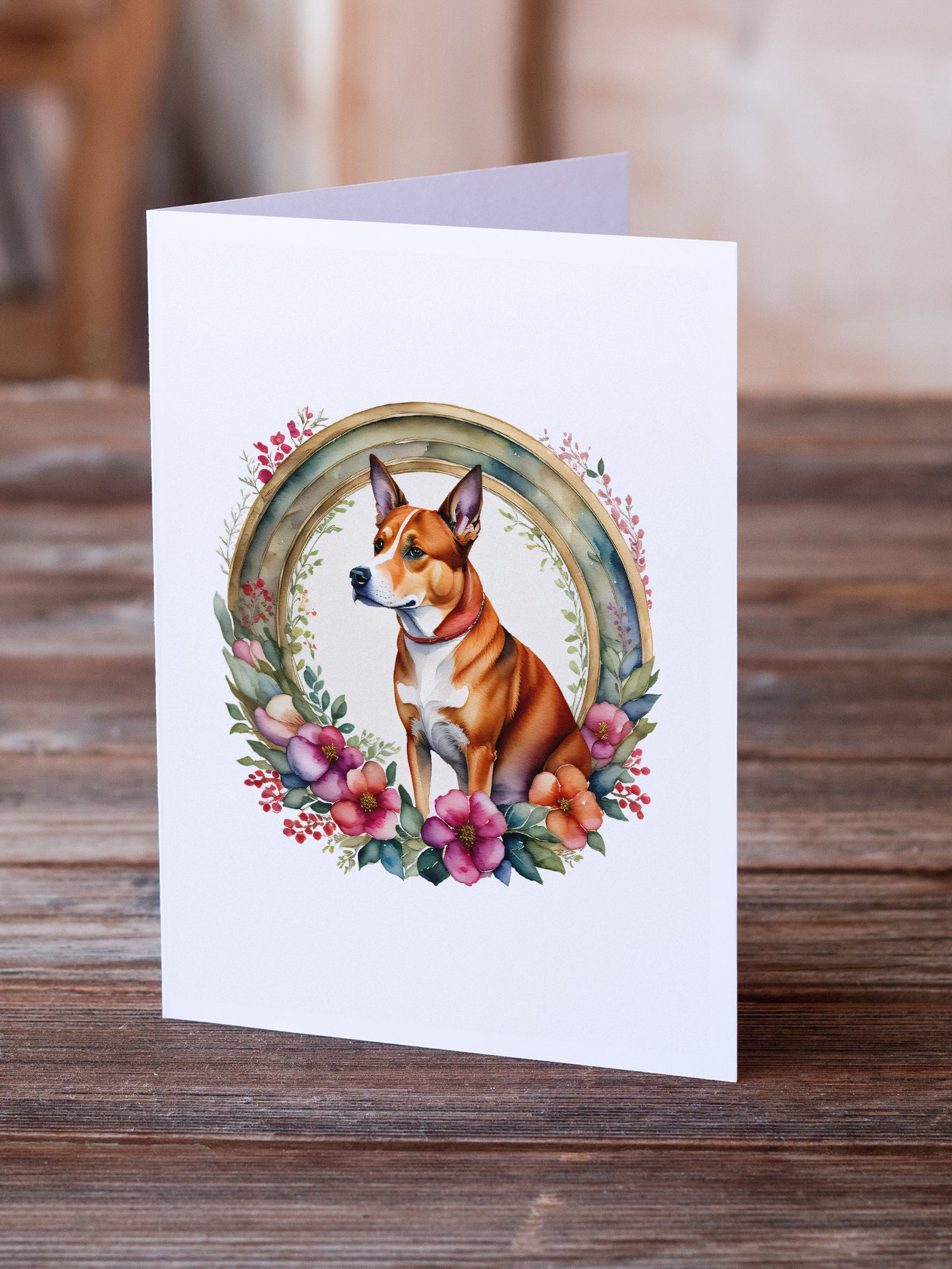 Basenji and Flowers Greeting Cards and Envelopes Pack of 8