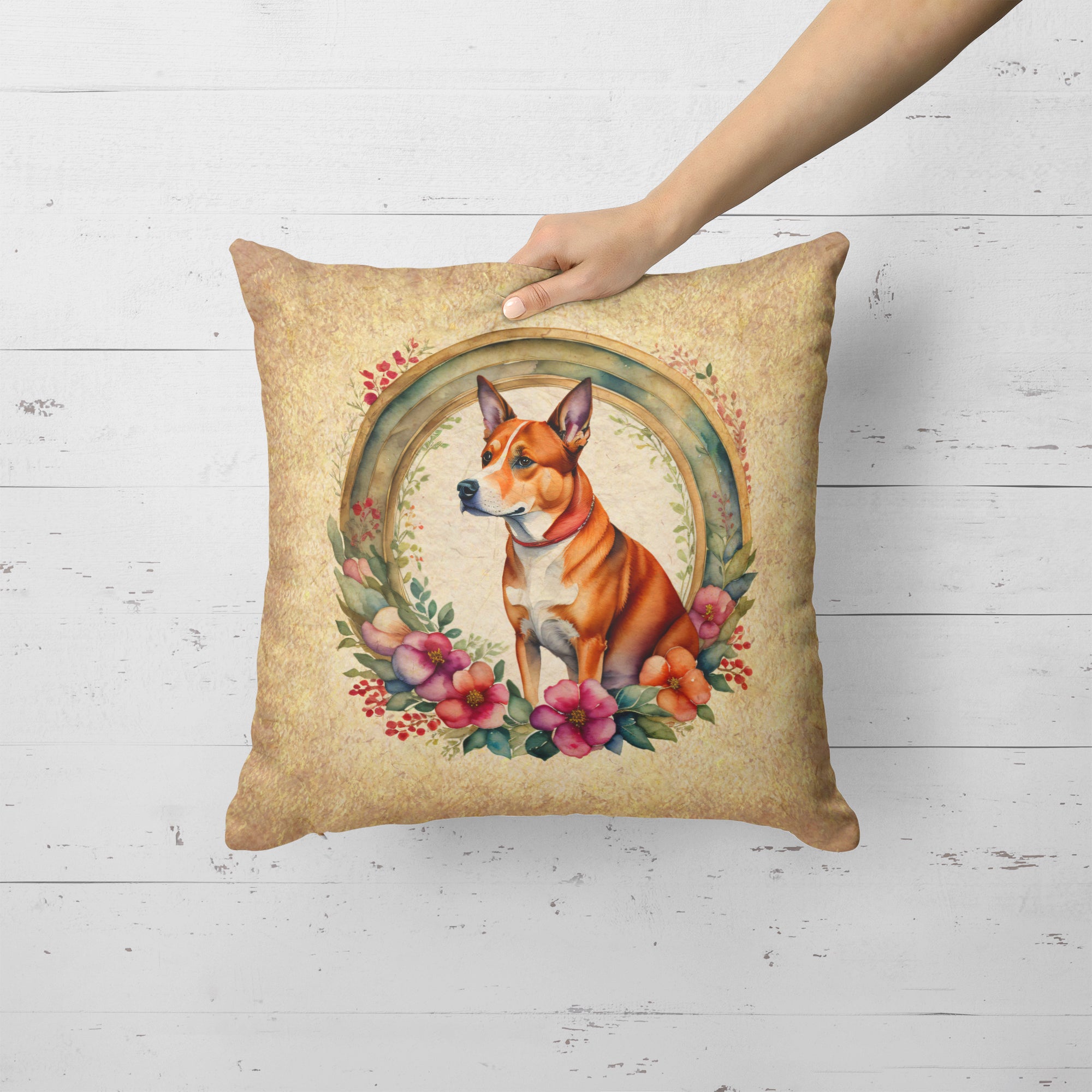 Buy this Basenji and Flowers Fabric Decorative Pillow