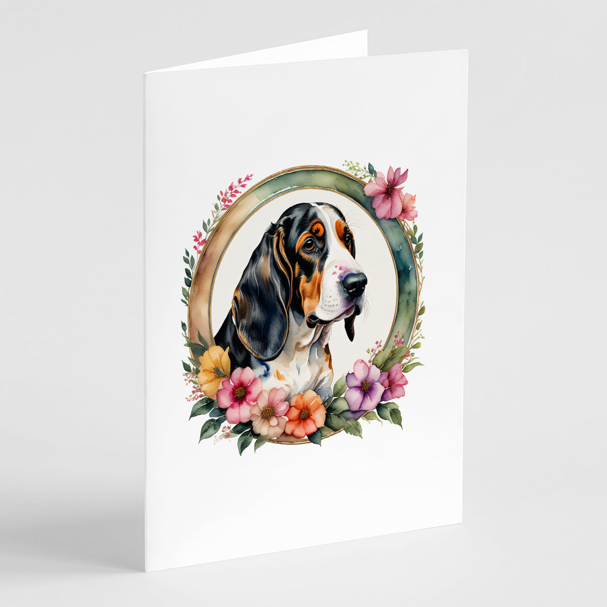 Buy this Basset Hound and Flowers Greeting Cards and Envelopes Pack of 8