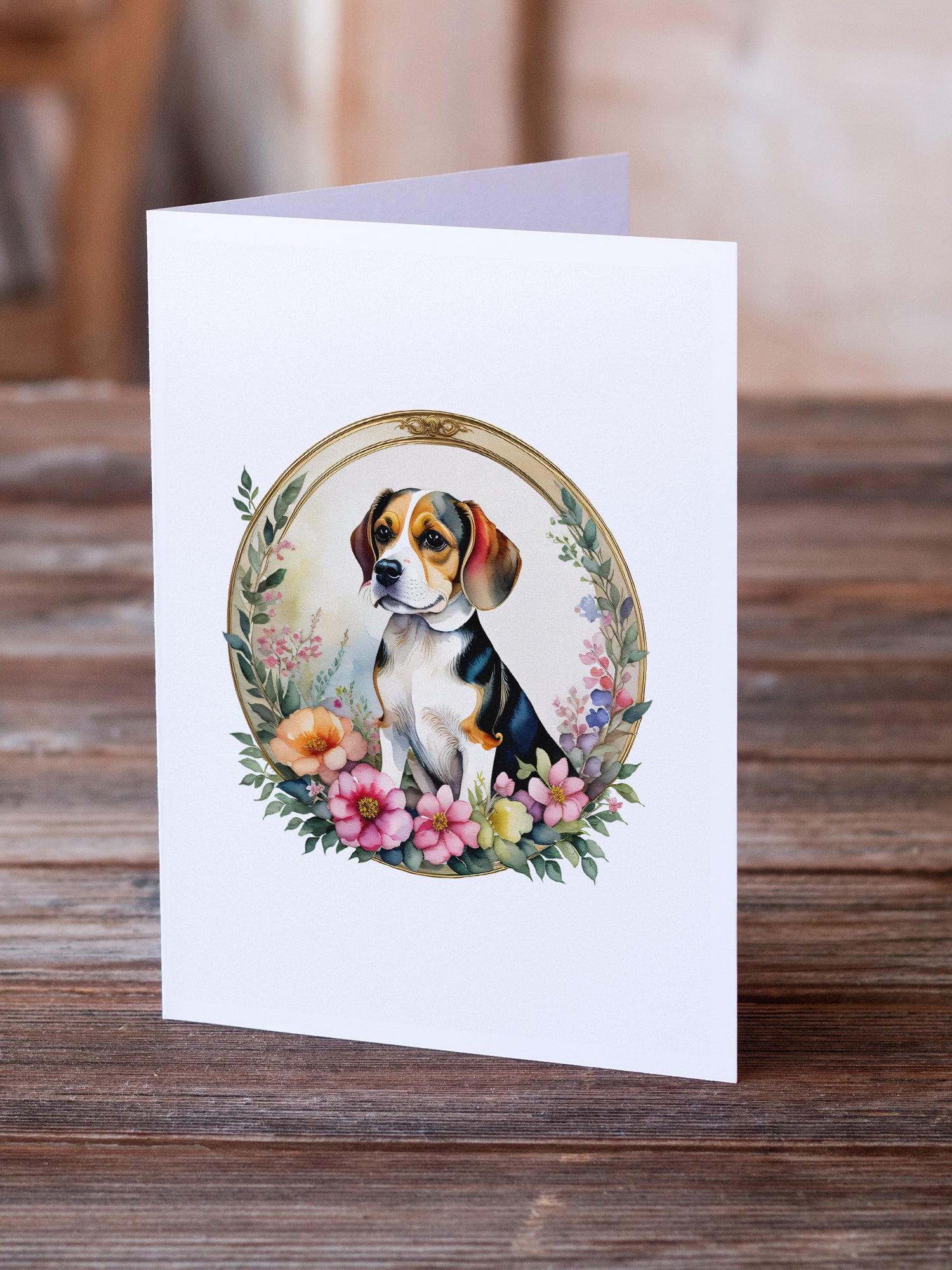 Buy this Beagle and Flowers Greeting Cards and Envelopes Pack of 8