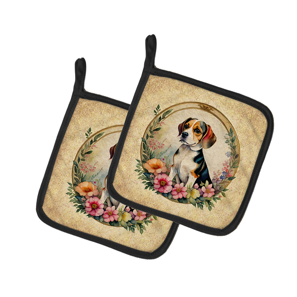 Buy this Beagle and Flowers Pair of Pot Holders