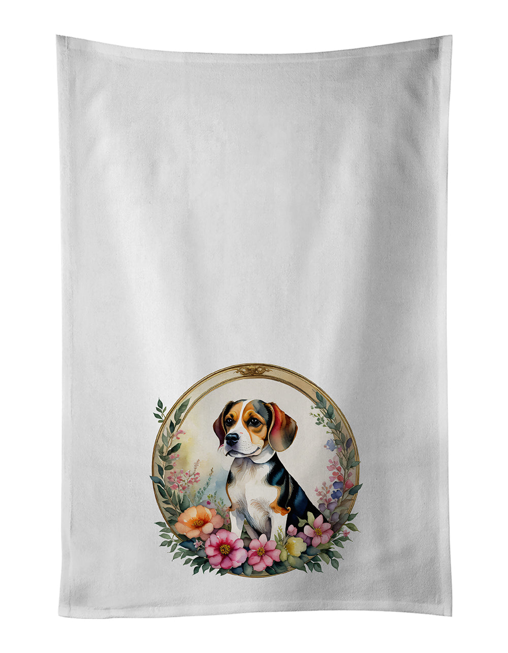 Buy this Beagle and Flowers Kitchen Towel Set of 2
