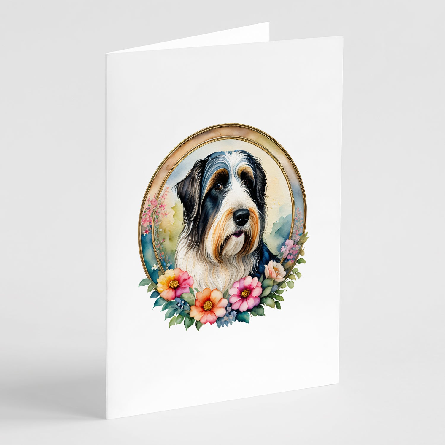 Buy this Bearded Collie and Flowers Greeting Cards and Envelopes Pack of 8