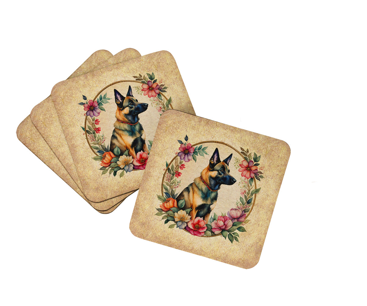 Buy this Belgian Malinois and Flowers Foam Coasters