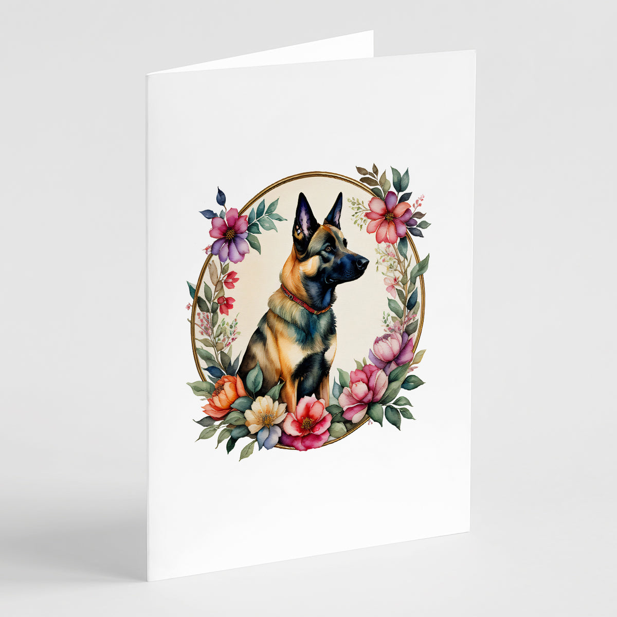 Buy this Belgian Malinois and Flowers Greeting Cards and Envelopes Pack of 8