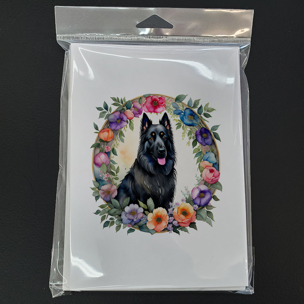 Belgian Sheepdog and Flowers Greeting Cards and Envelopes Pack of 8