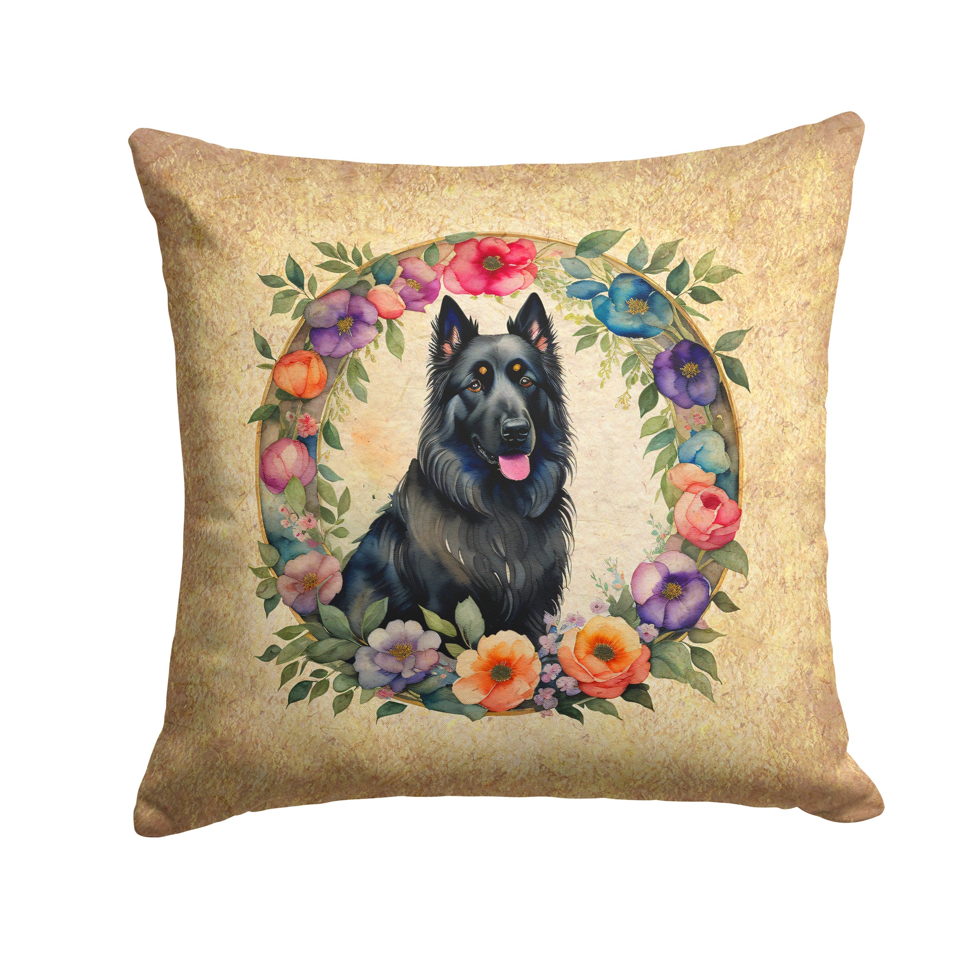 Buy this Belgian Sheepdog and Flowers Fabric Decorative Pillow