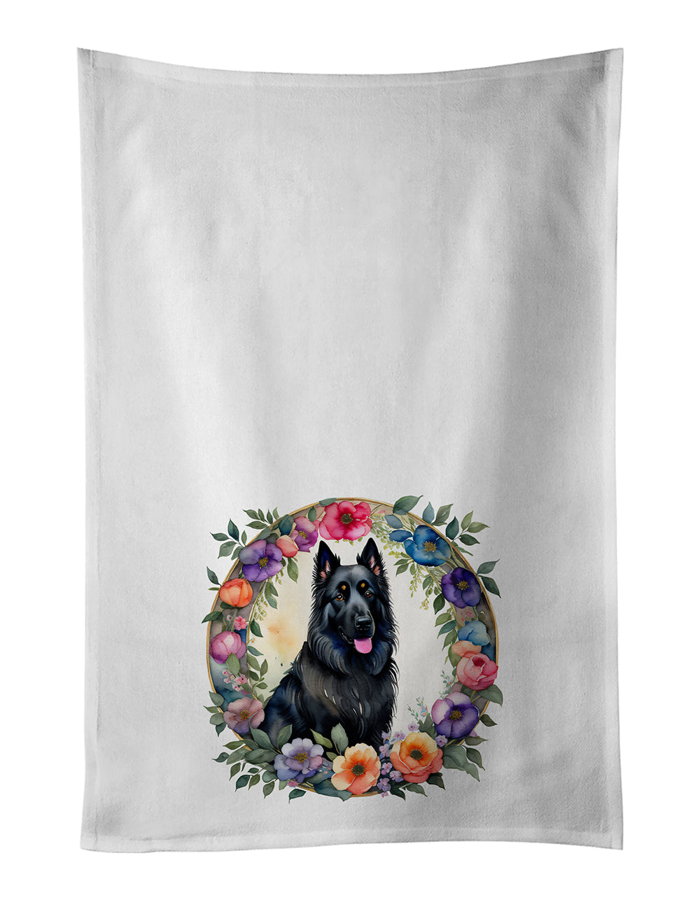 Buy this Belgian Sheepdog and Flowers Kitchen Towel Set of 2
