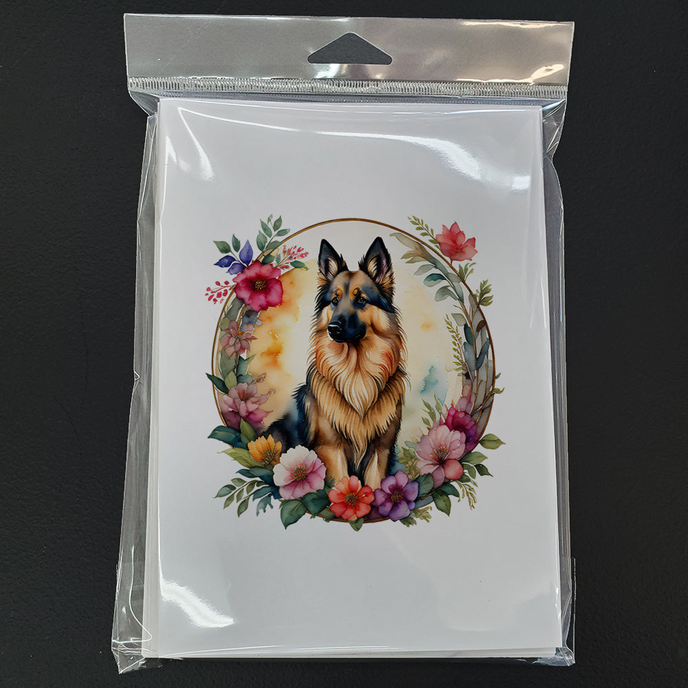 Belgian Tervuren and Flowers Greeting Cards and Envelopes Pack of 8