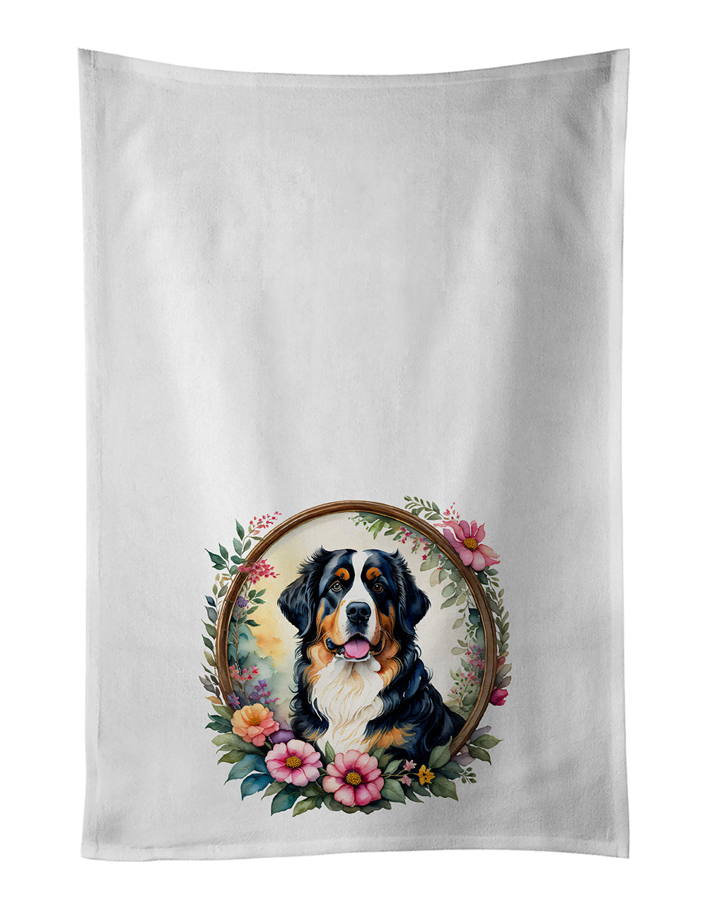 Buy this Bernese Mountain Dog and Flowers Kitchen Towel Set of 2