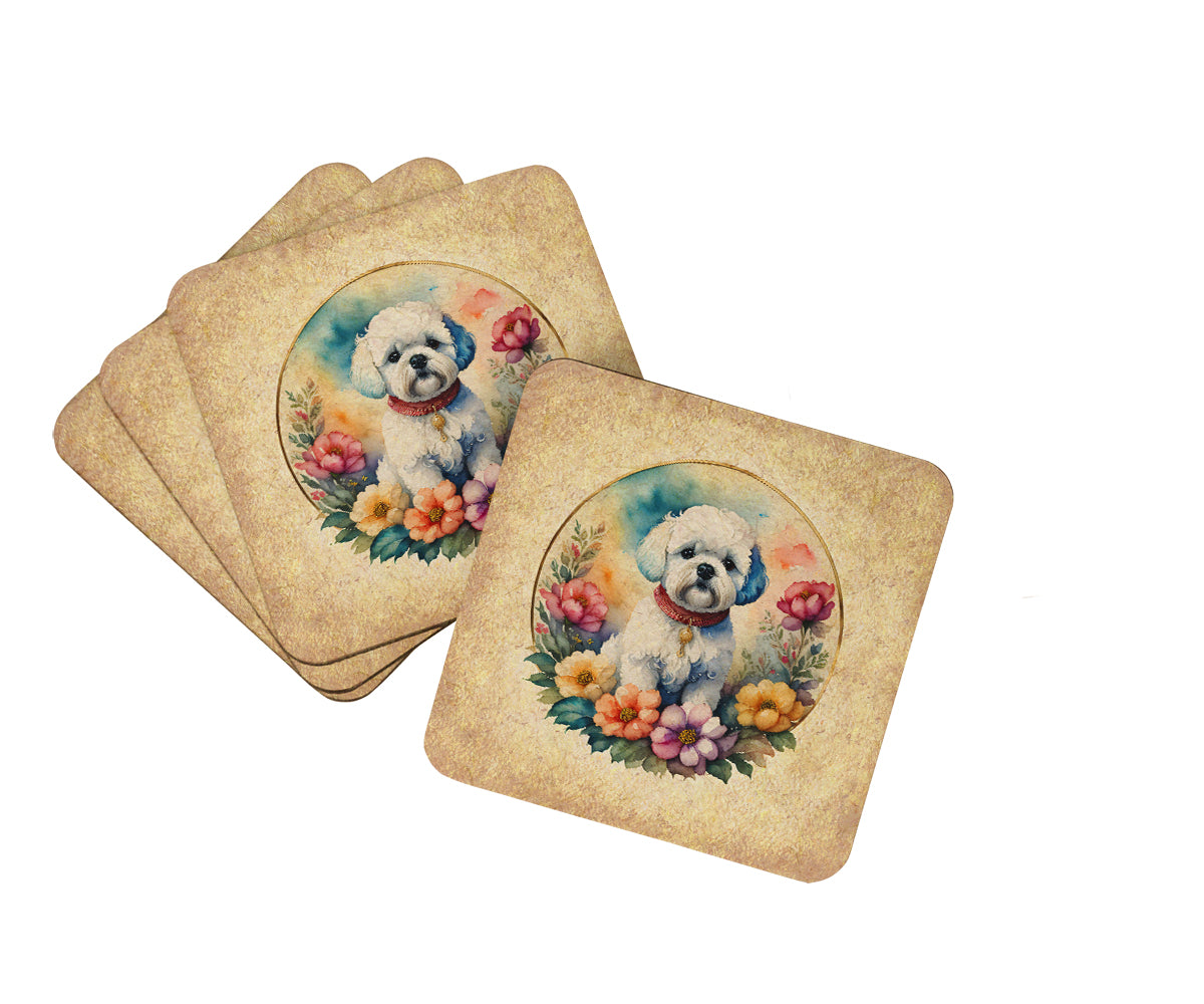 Buy this Bichon Frise and Flowers Foam Coasters