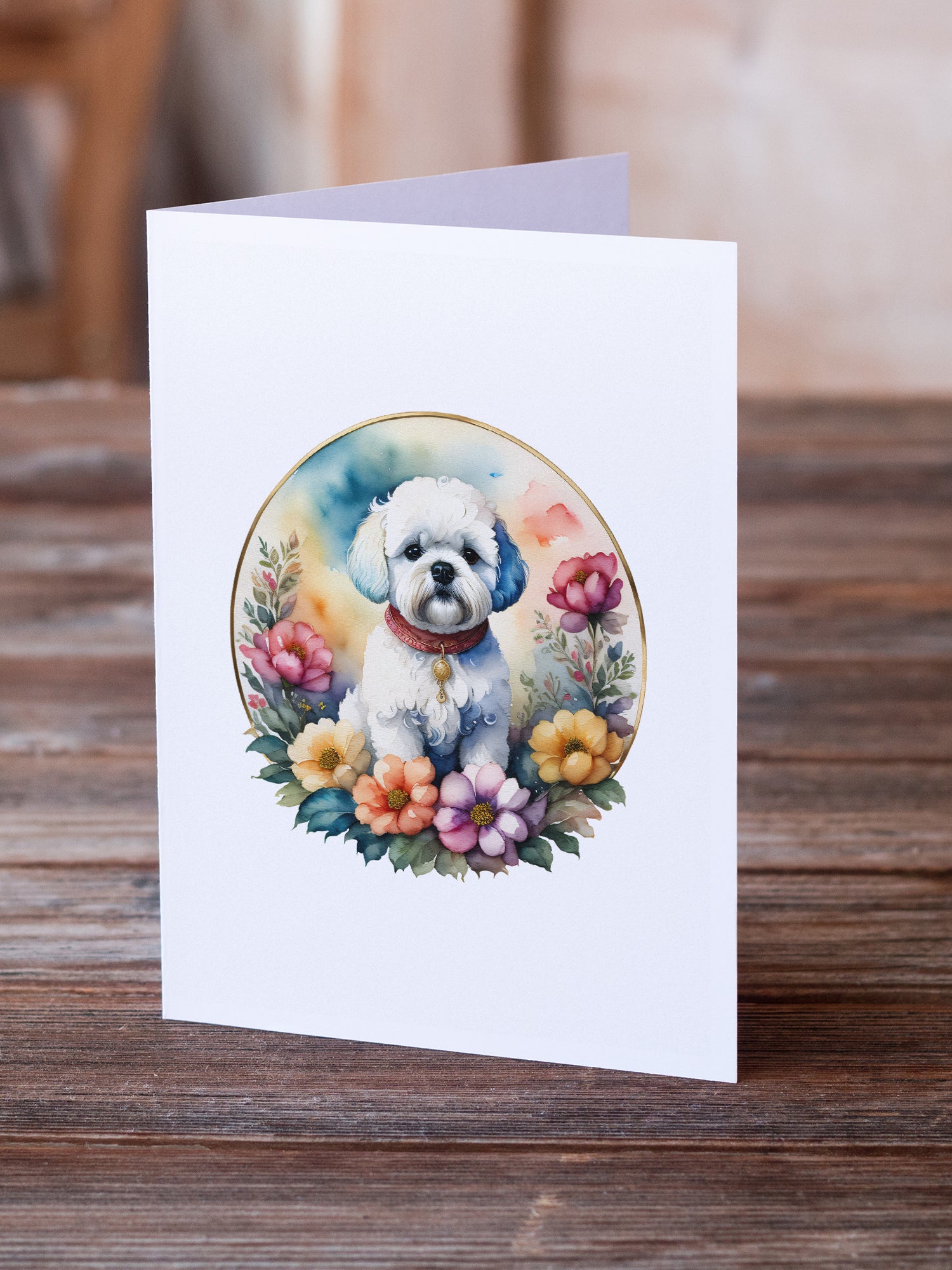 Buy this Bichon Frise and Flowers Greeting Cards and Envelopes Pack of 8