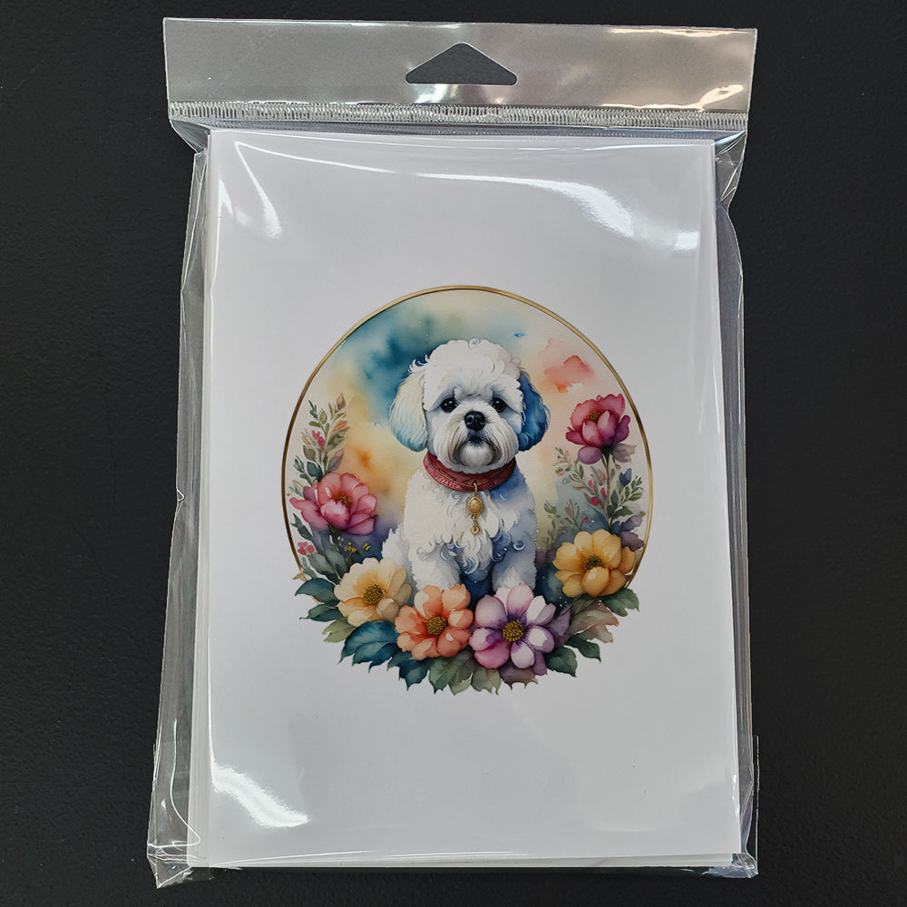 Bichon Frise and Flowers Greeting Cards and Envelopes Pack of 8