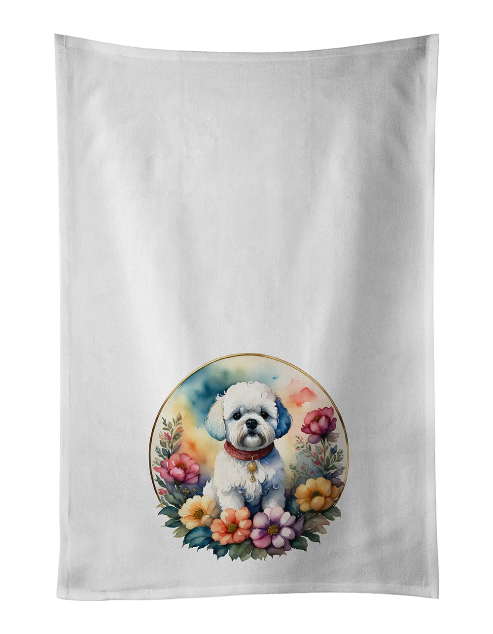 Buy this Bichon Frise and Flowers Kitchen Towel Set of 2