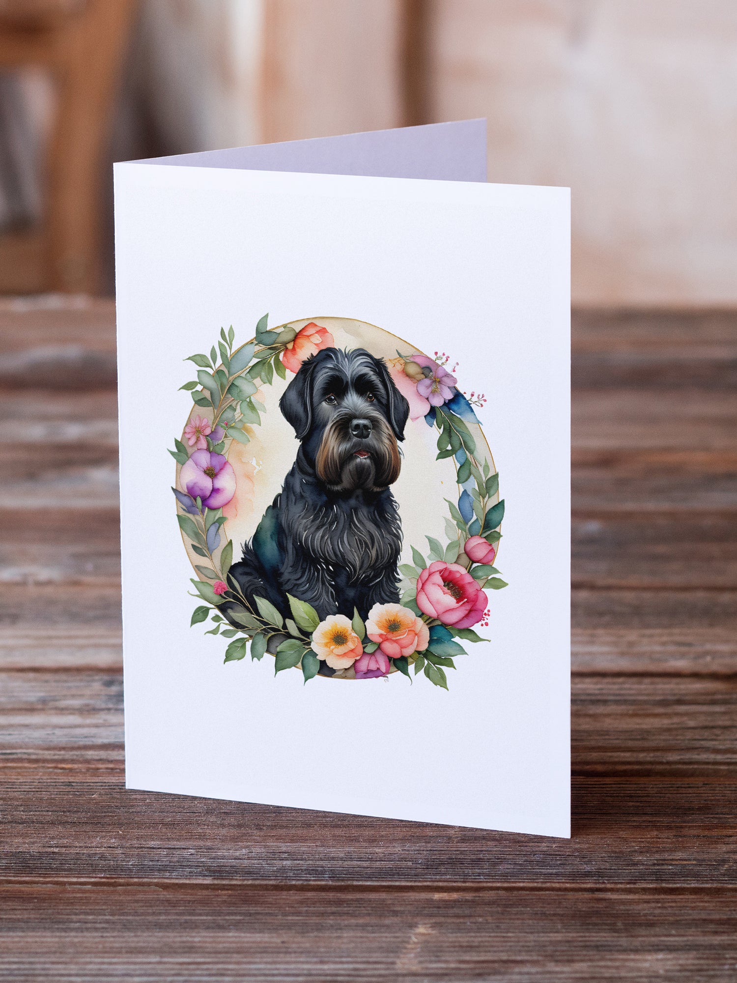 Buy this Black Russian Terrier and Flowers Greeting Cards and Envelopes Pack of 8