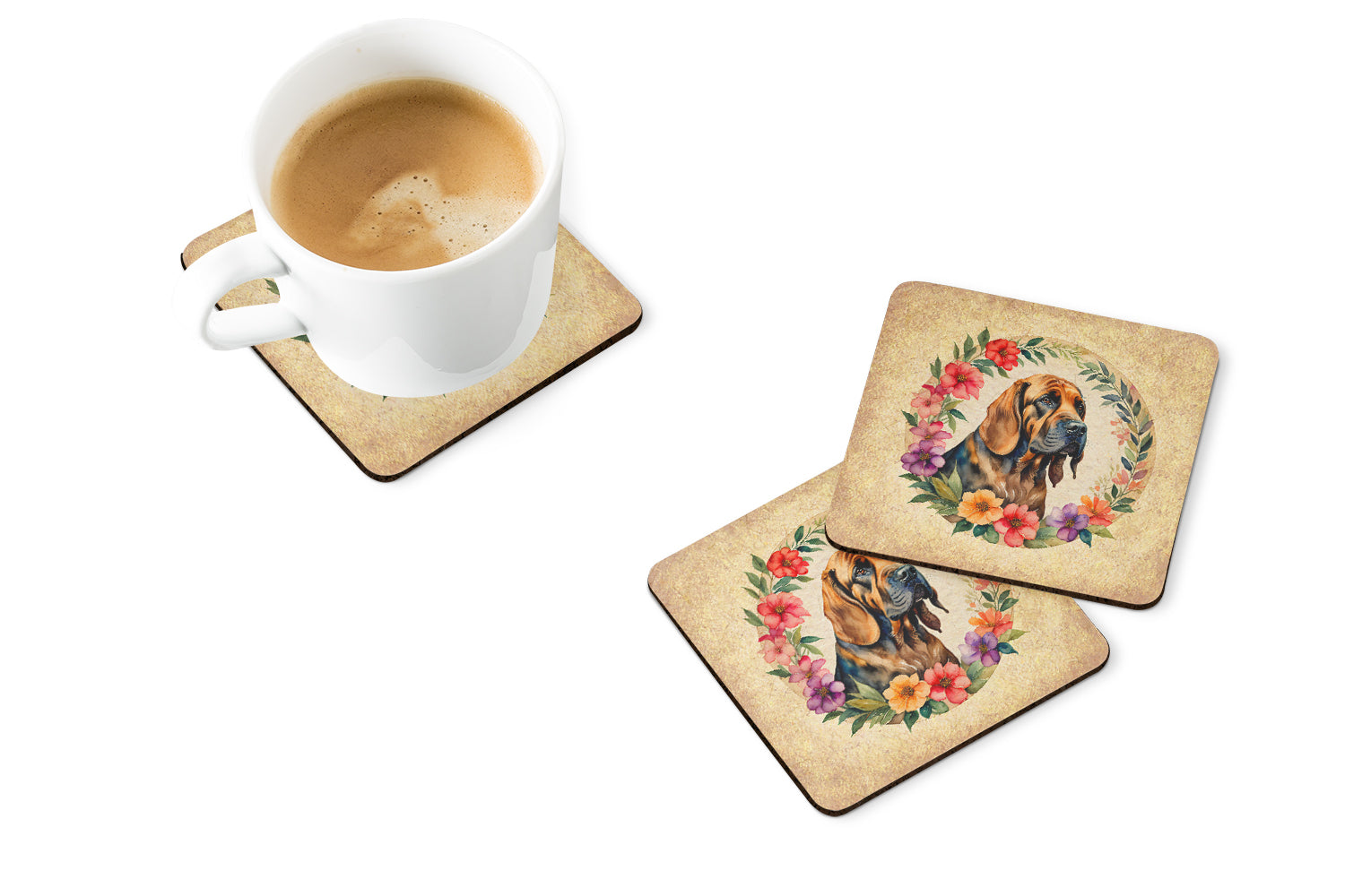 Bloodhound and Flowers Foam Coasters