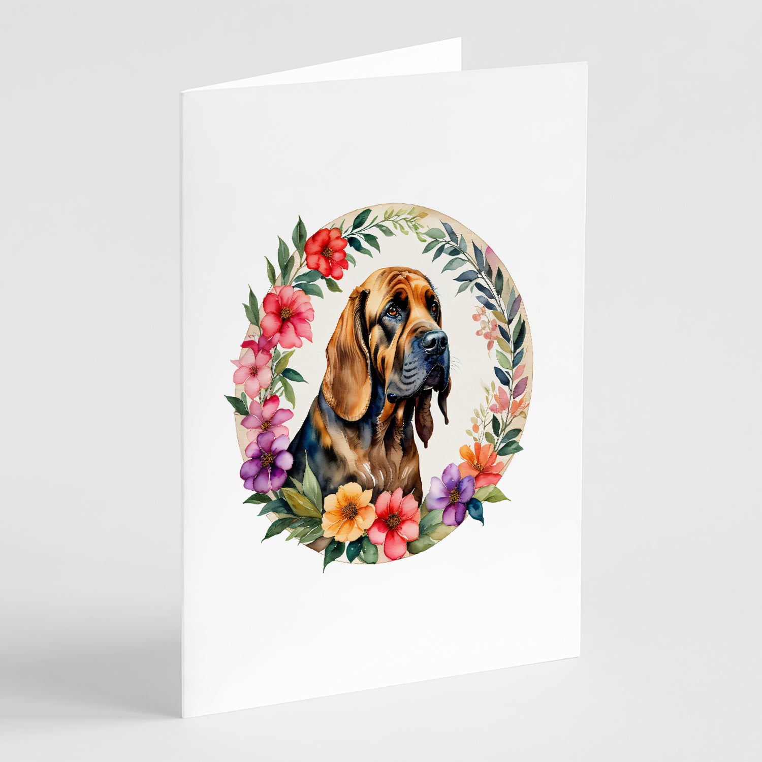 Buy this Bloodhound and Flowers Greeting Cards and Envelopes Pack of 8