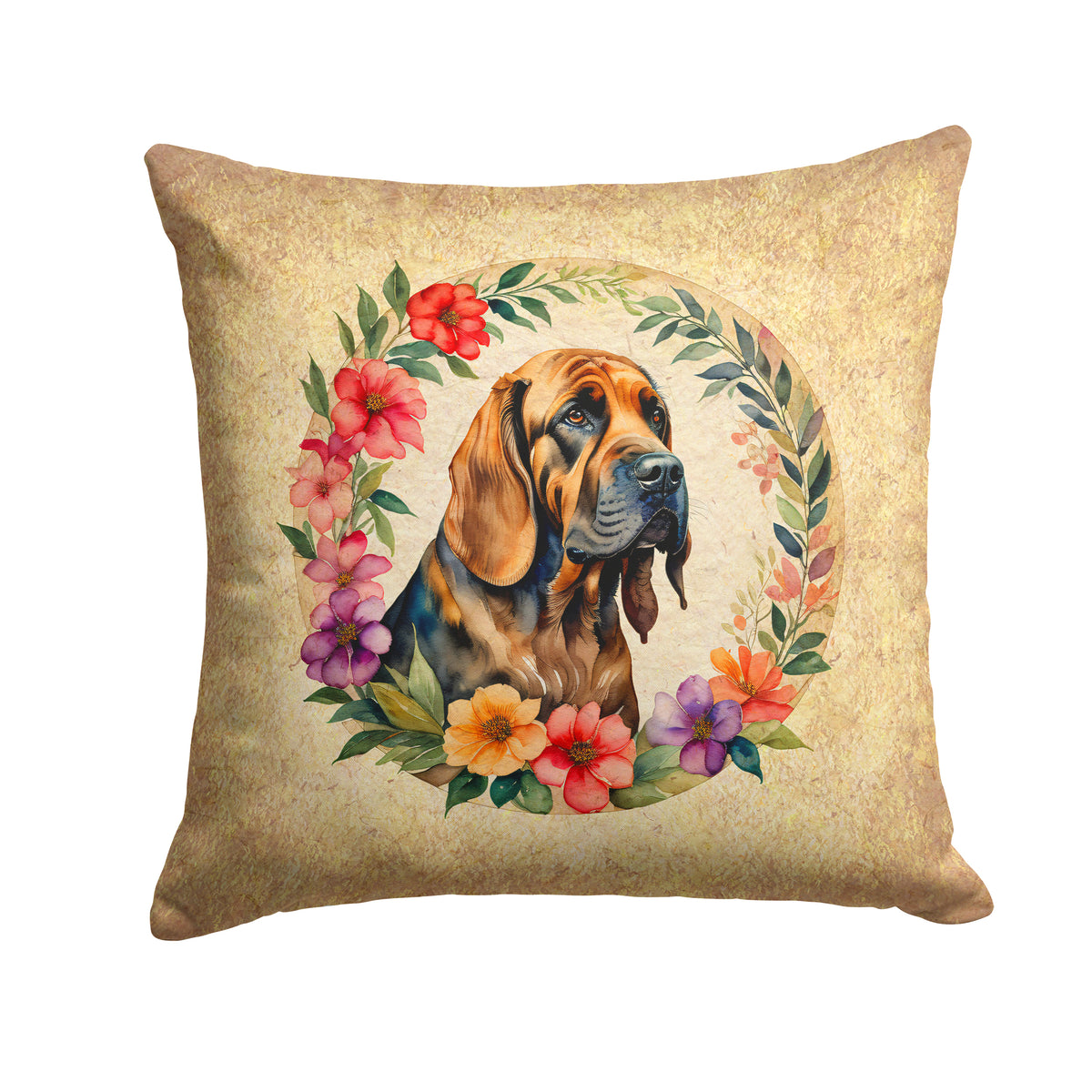 Buy this Bloodhound and Flowers Fabric Decorative Pillow