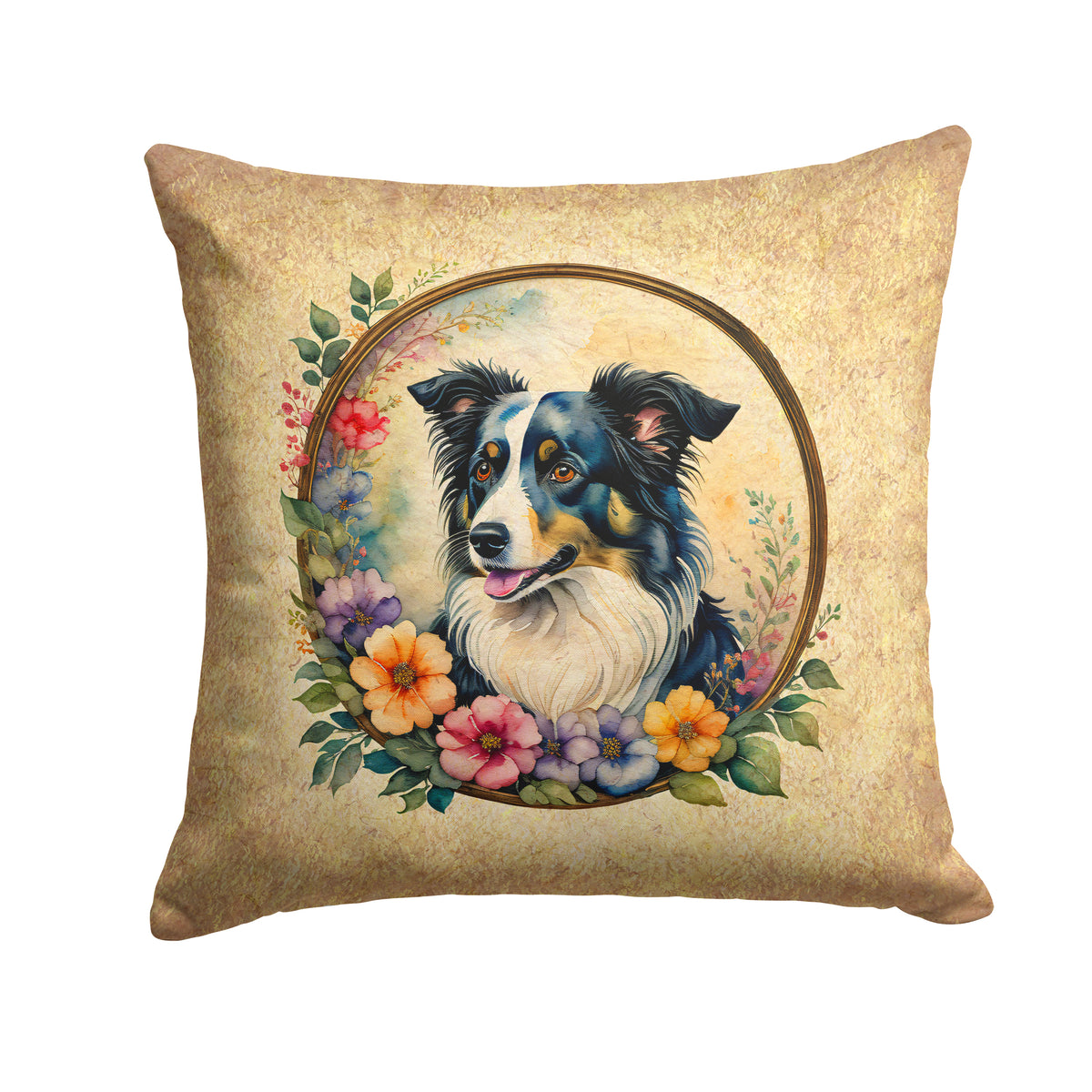 Buy this Border Collie and Flowers Fabric Decorative Pillow