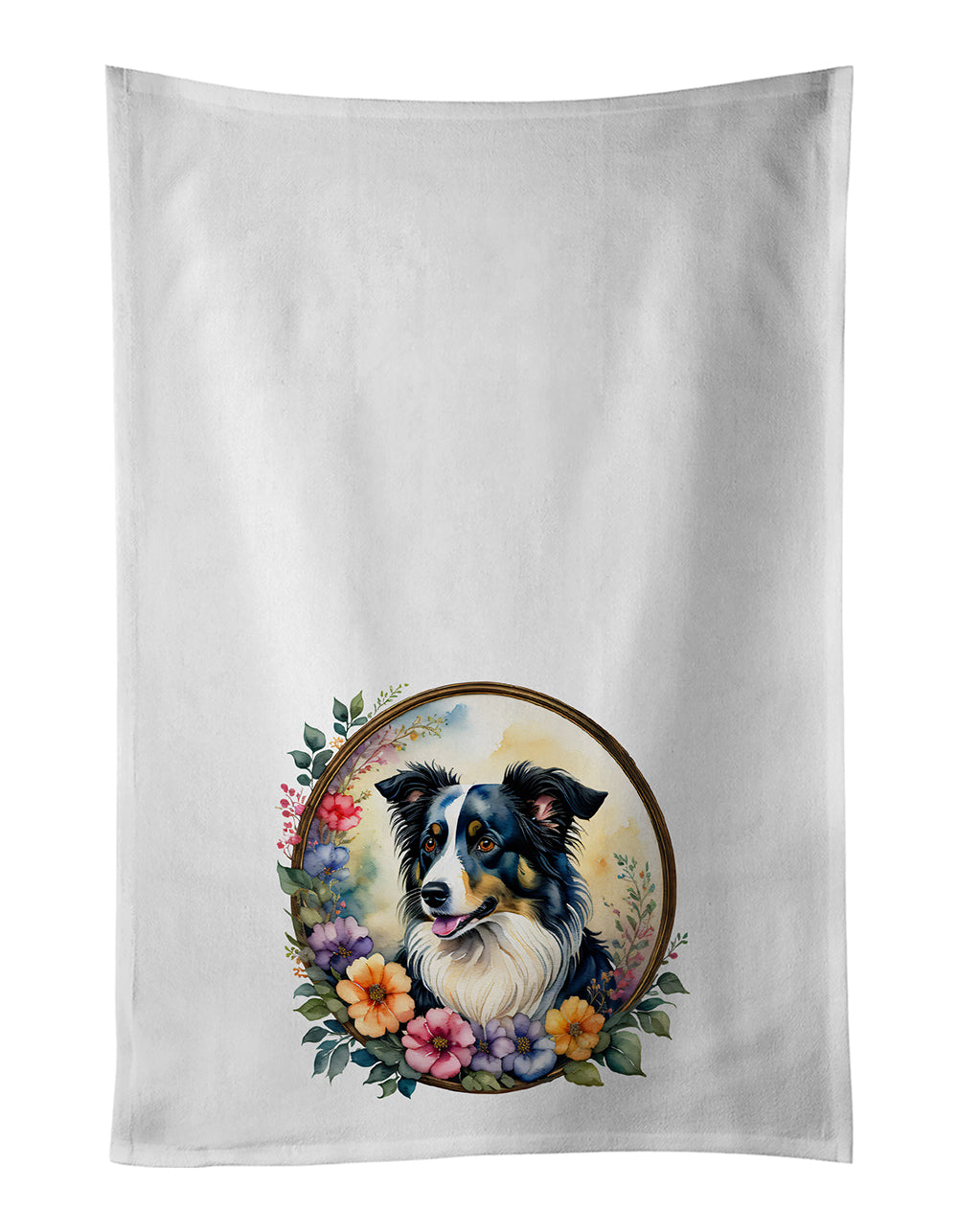 Buy this Border Collie and Flowers Kitchen Towel Set of 2