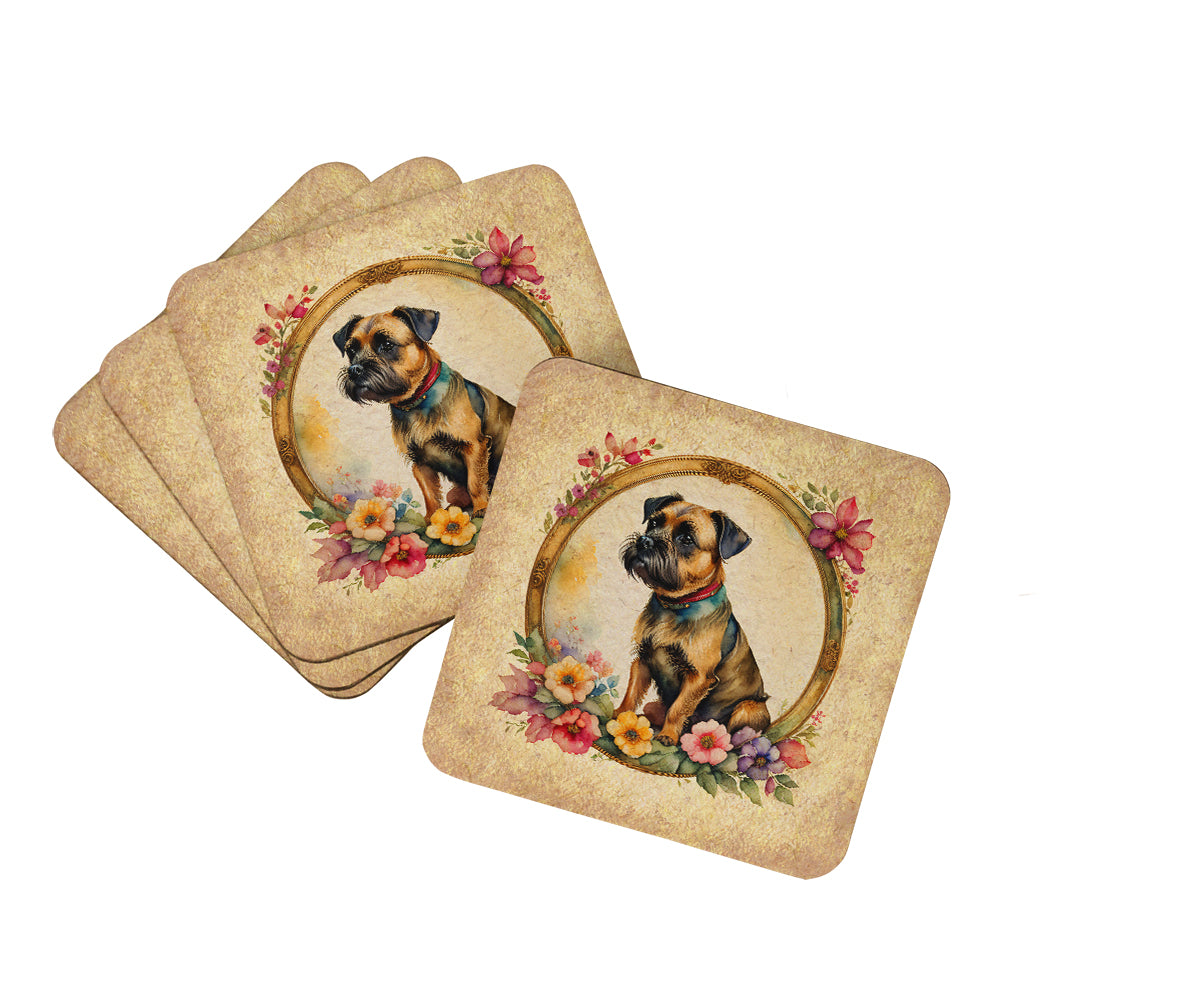 Buy this Border Terrier and Flowers Foam Coasters