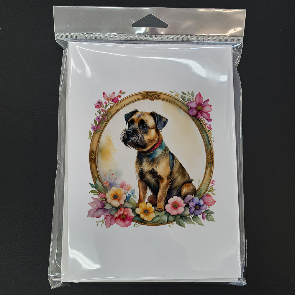 Border Terrier and Flowers Greeting Cards and Envelopes Pack of 8
