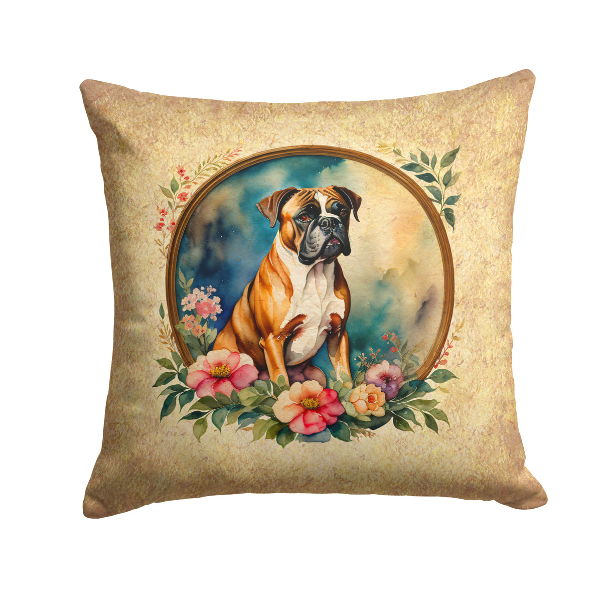 Buy this Boxer and Flowers Fabric Decorative Pillow