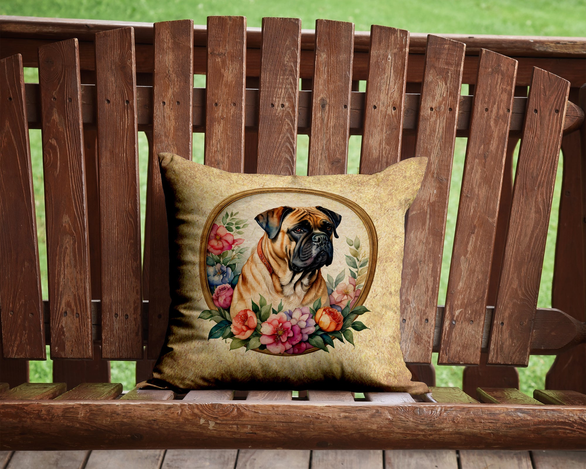 Buy this Bullmastiff and Flowers Fabric Decorative Pillow