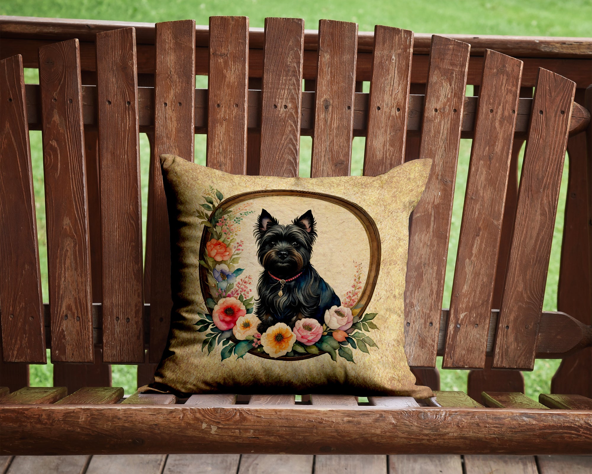 Buy this Cairn Terrier and Flowers Fabric Decorative Pillow