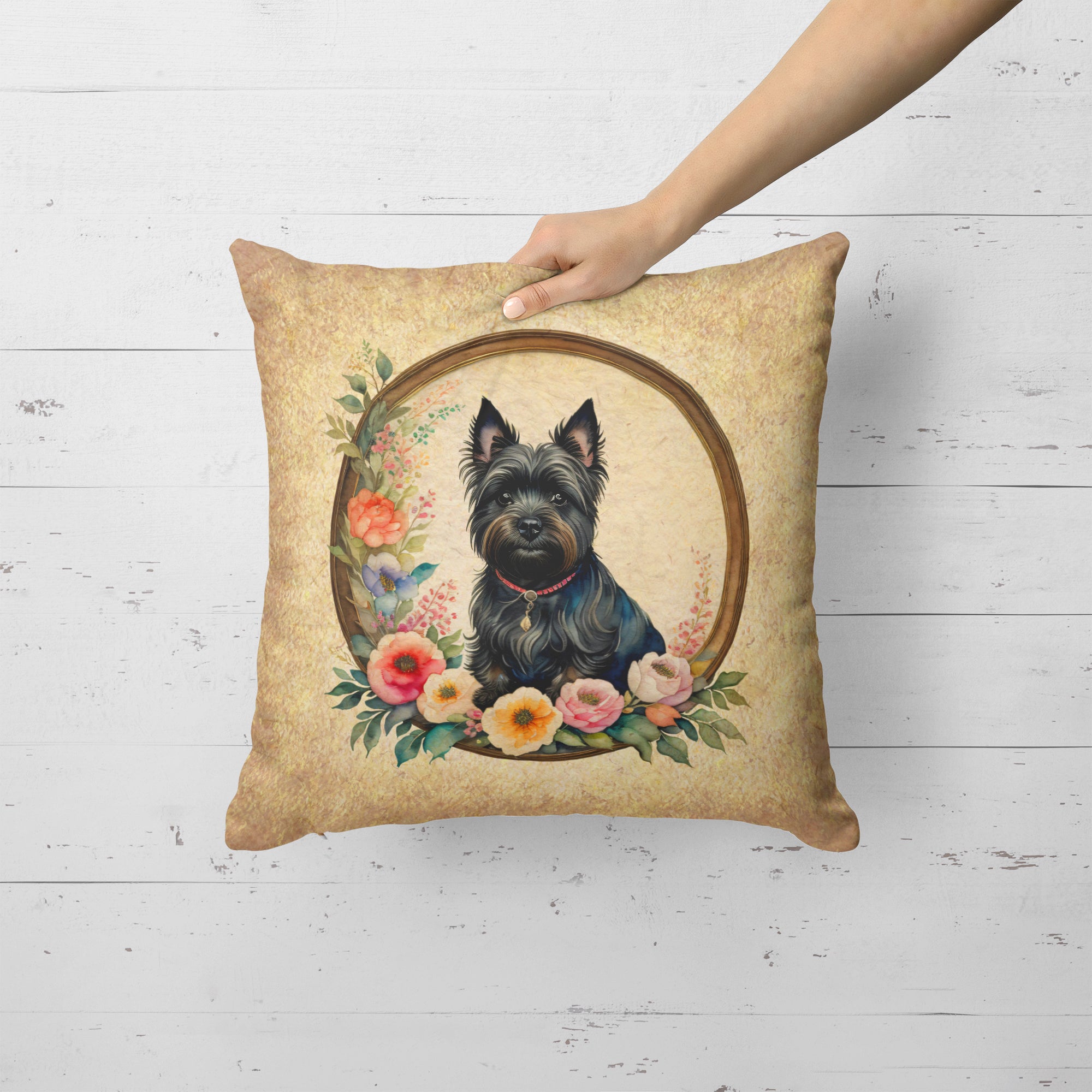 Buy this Cairn Terrier and Flowers Fabric Decorative Pillow