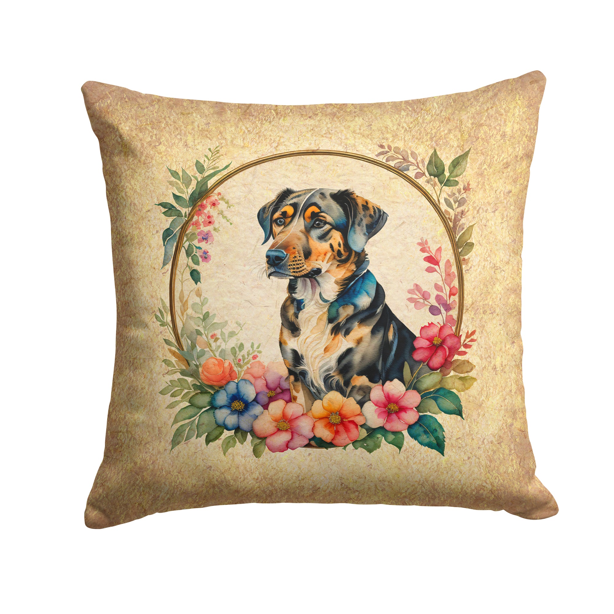 Buy this Catahoula Leopard Dog and Flowers Fabric Decorative Pillow