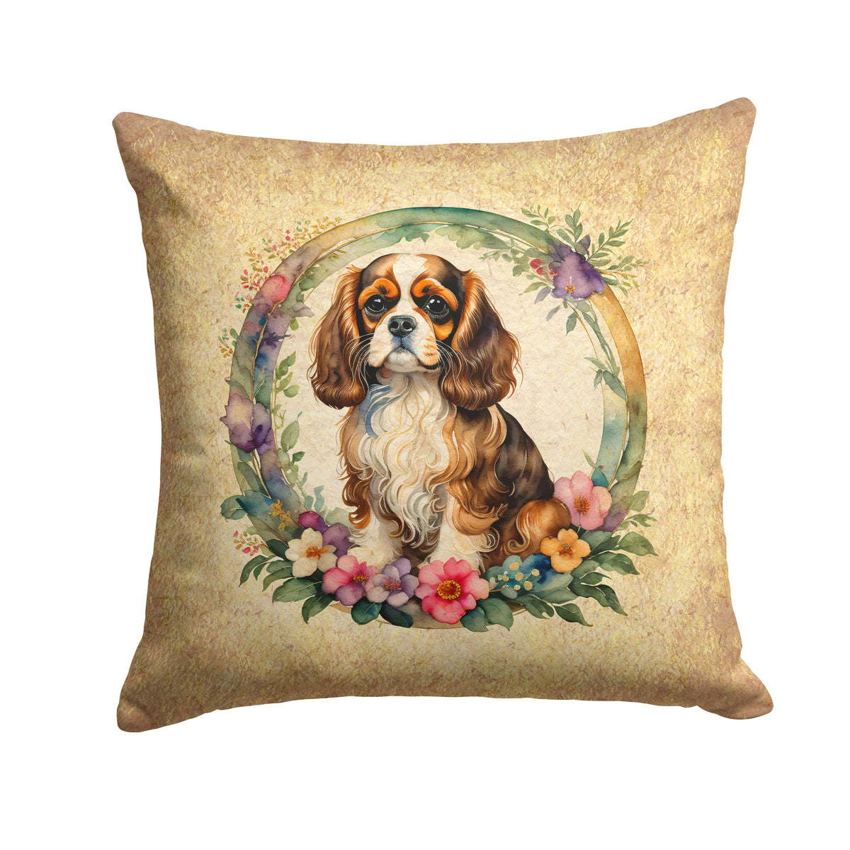 Buy this Cavalier Spaniel and Flowers Fabric Decorative Pillow