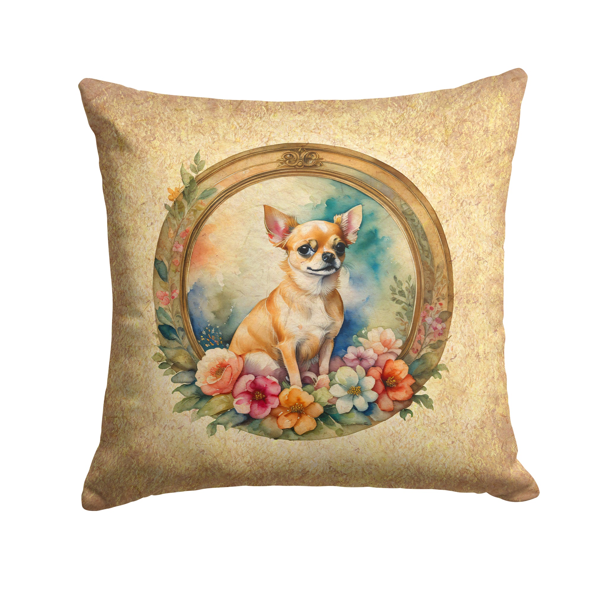 Buy this Chihuahua and Flowers Fabric Decorative Pillow