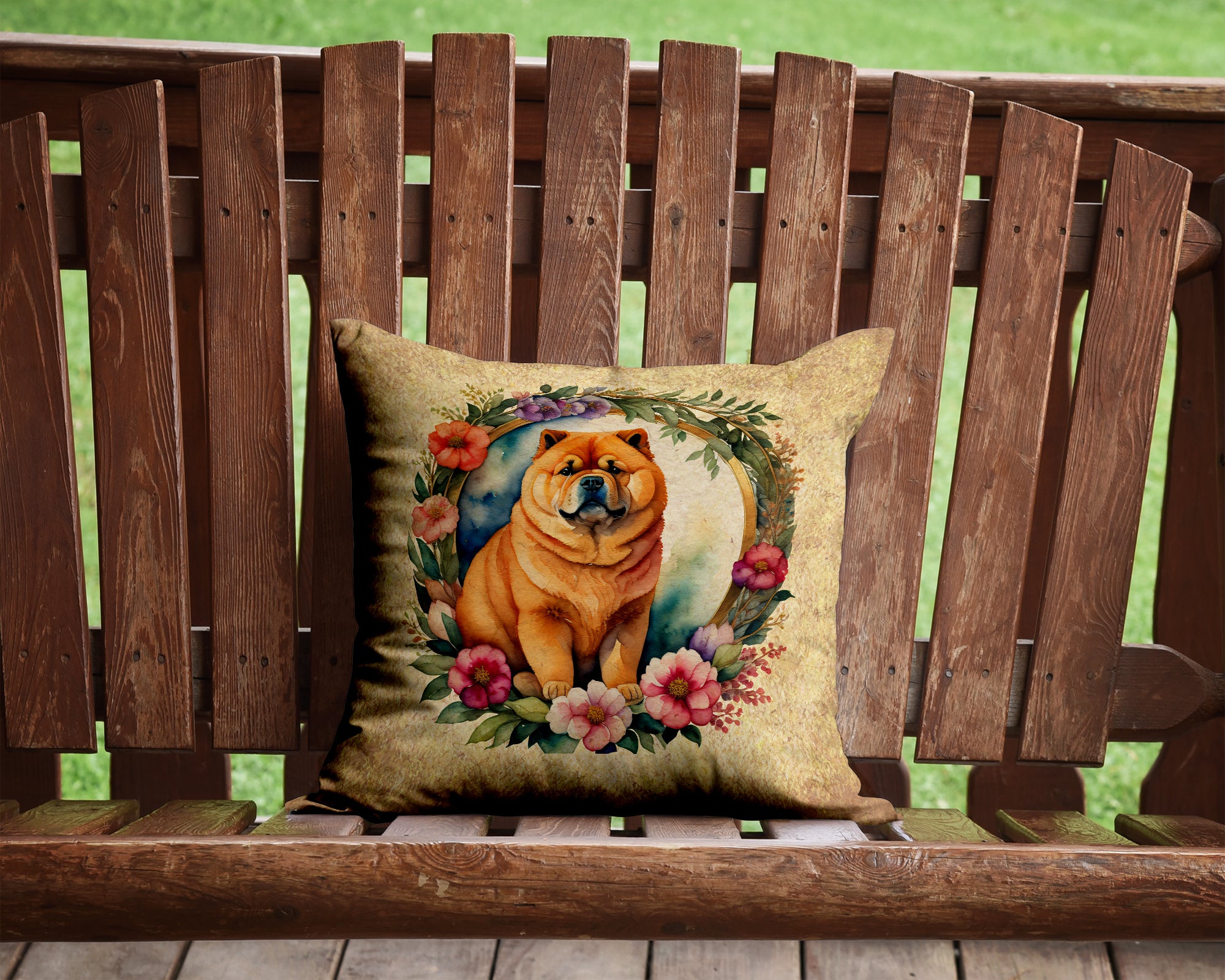 Buy this Chow Chow and Flowers Fabric Decorative Pillow