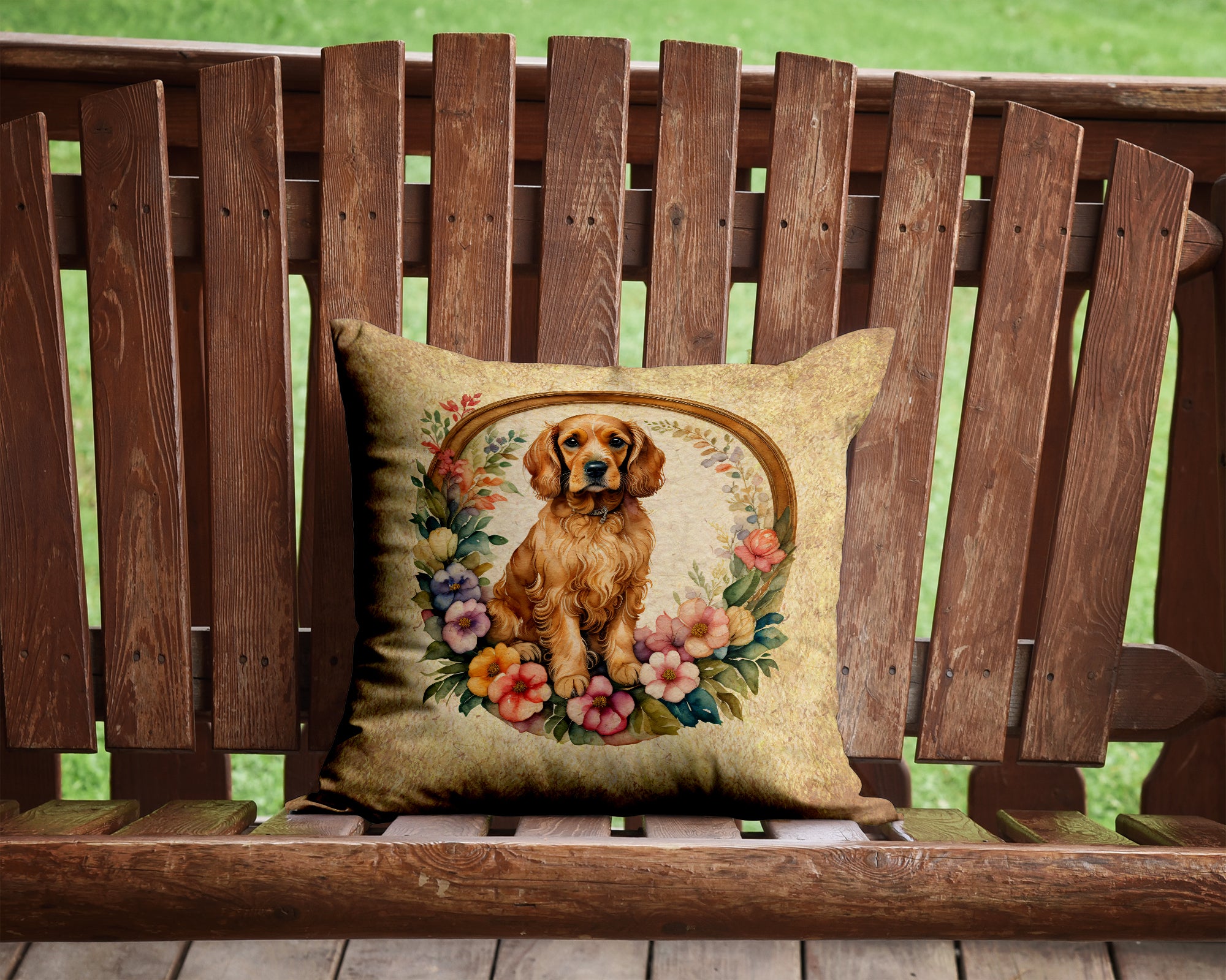 Cocker Spaniel and Flowers Fabric Decorative Pillow
