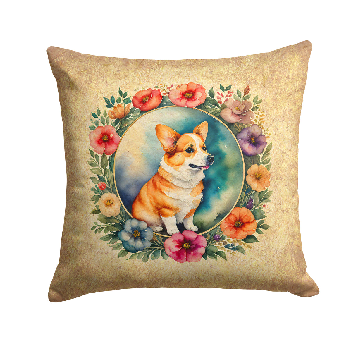 Buy this Corgi and Flowers Fabric Decorative Pillow
