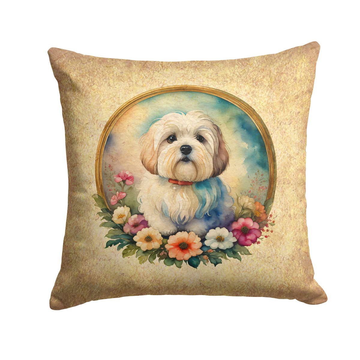 Buy this Coton De Tulear and Flowers Fabric Decorative Pillow
