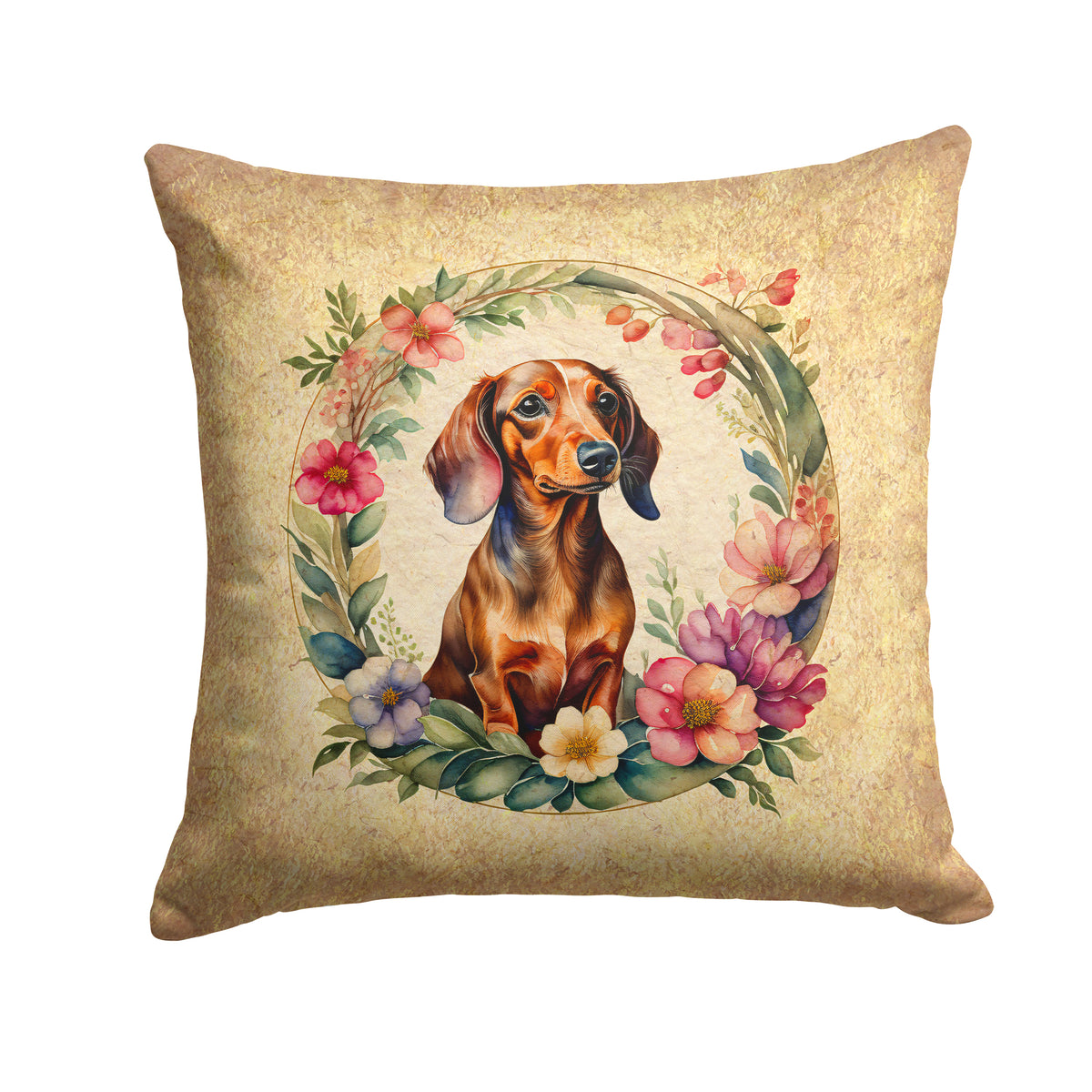 Buy this Dachshund and Flowers Fabric Decorative Pillow
