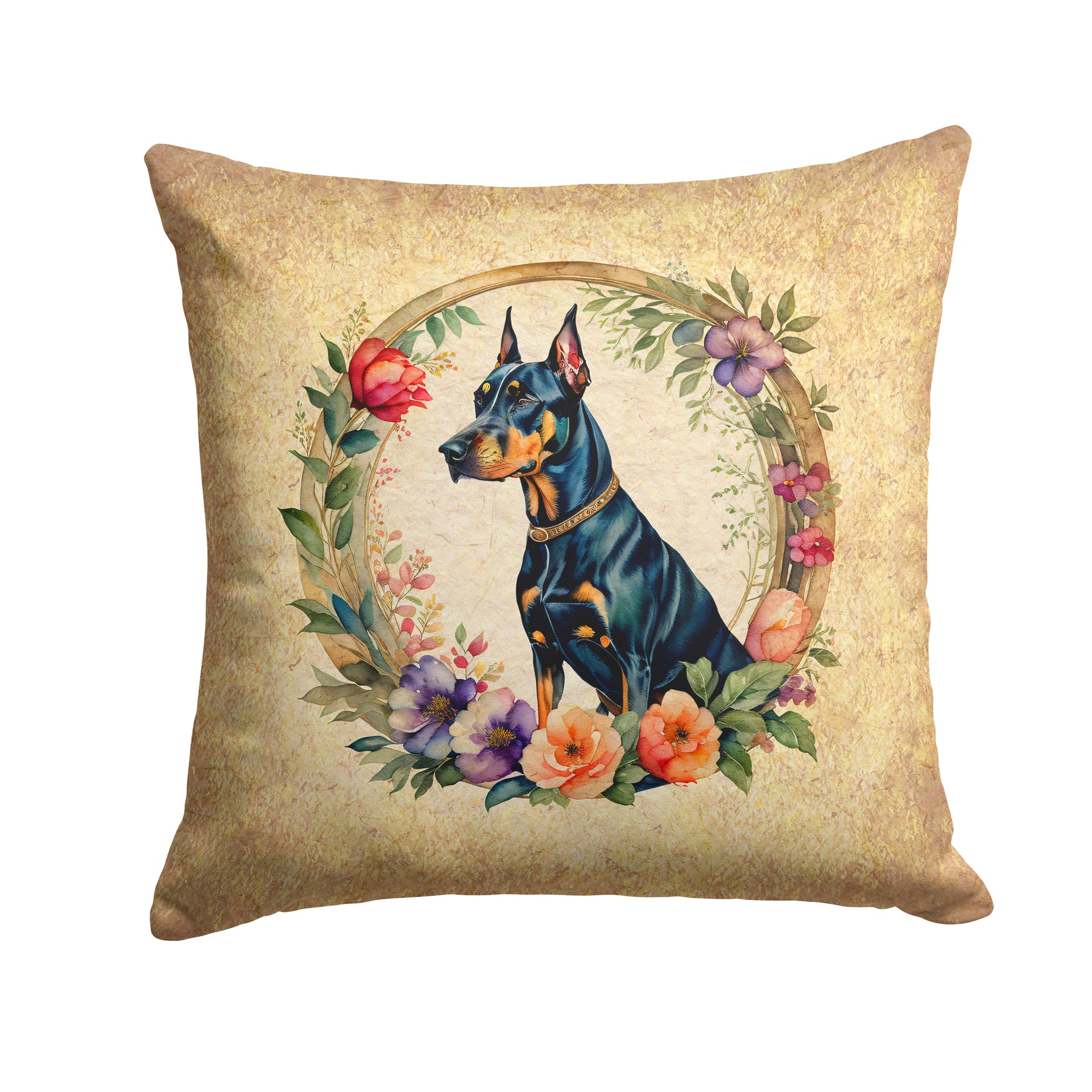 Buy this Doberman Pinscher and Flowers Fabric Decorative Pillow