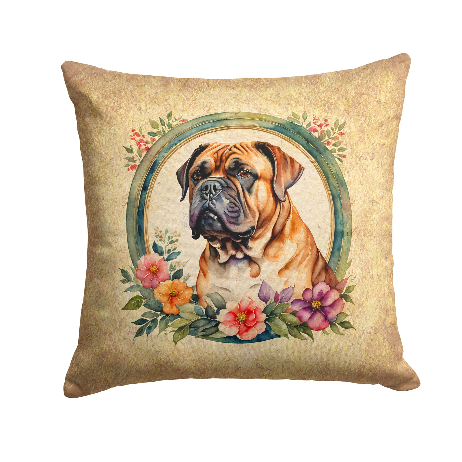 Buy this Dogue de Bordeaux and Flowers Fabric Decorative Pillow