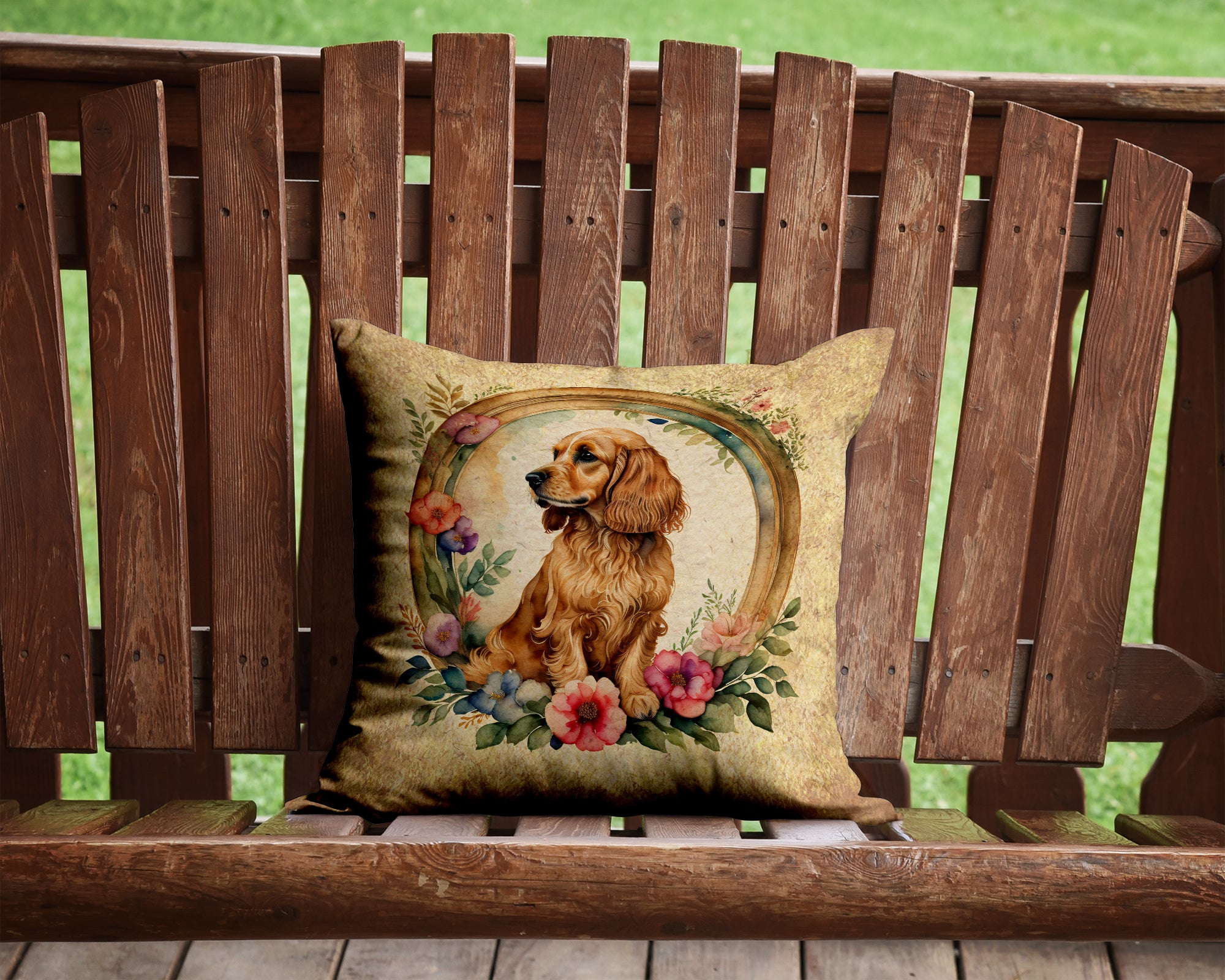 Buy this English Cocker Spaniel and Flowers Fabric Decorative Pillow